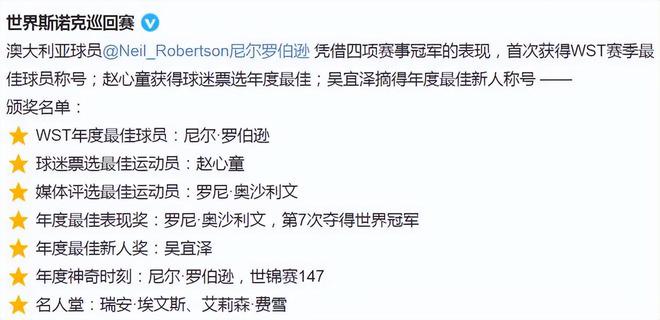 恭喜！奥沙利文斩获两项年度大奖，赵心童荣获球迷票选MVP！